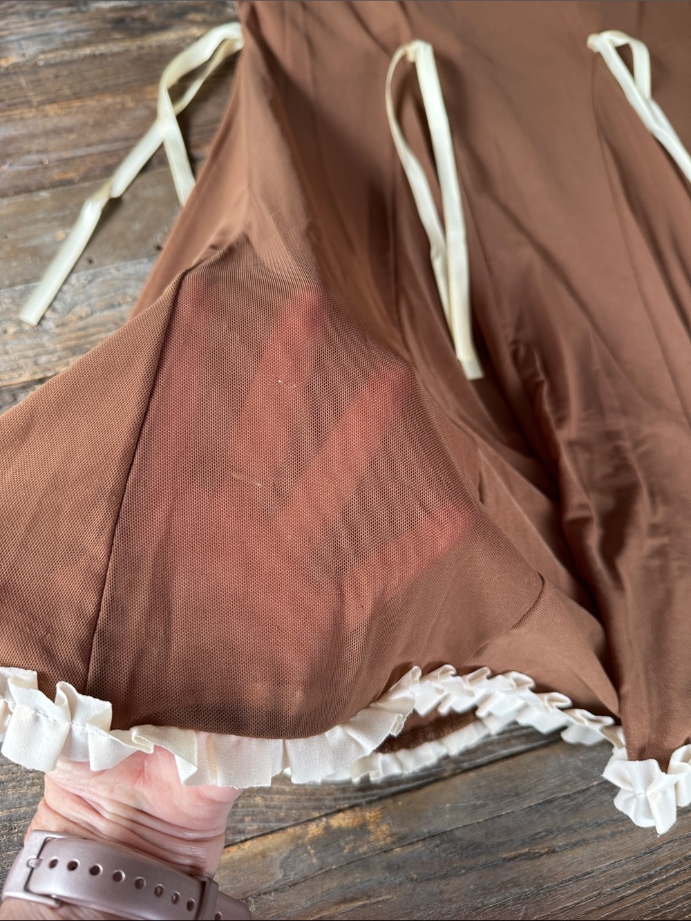 Cider chocolate Brown stretch ruffle trim retro look maxi skirt with bows 1XL - Picture 6 of 7